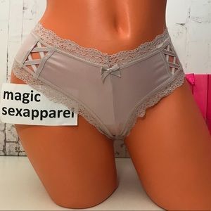 VS S M VERY SEXY STRAPPY FAUX LEATHER CHEEKY PANTY